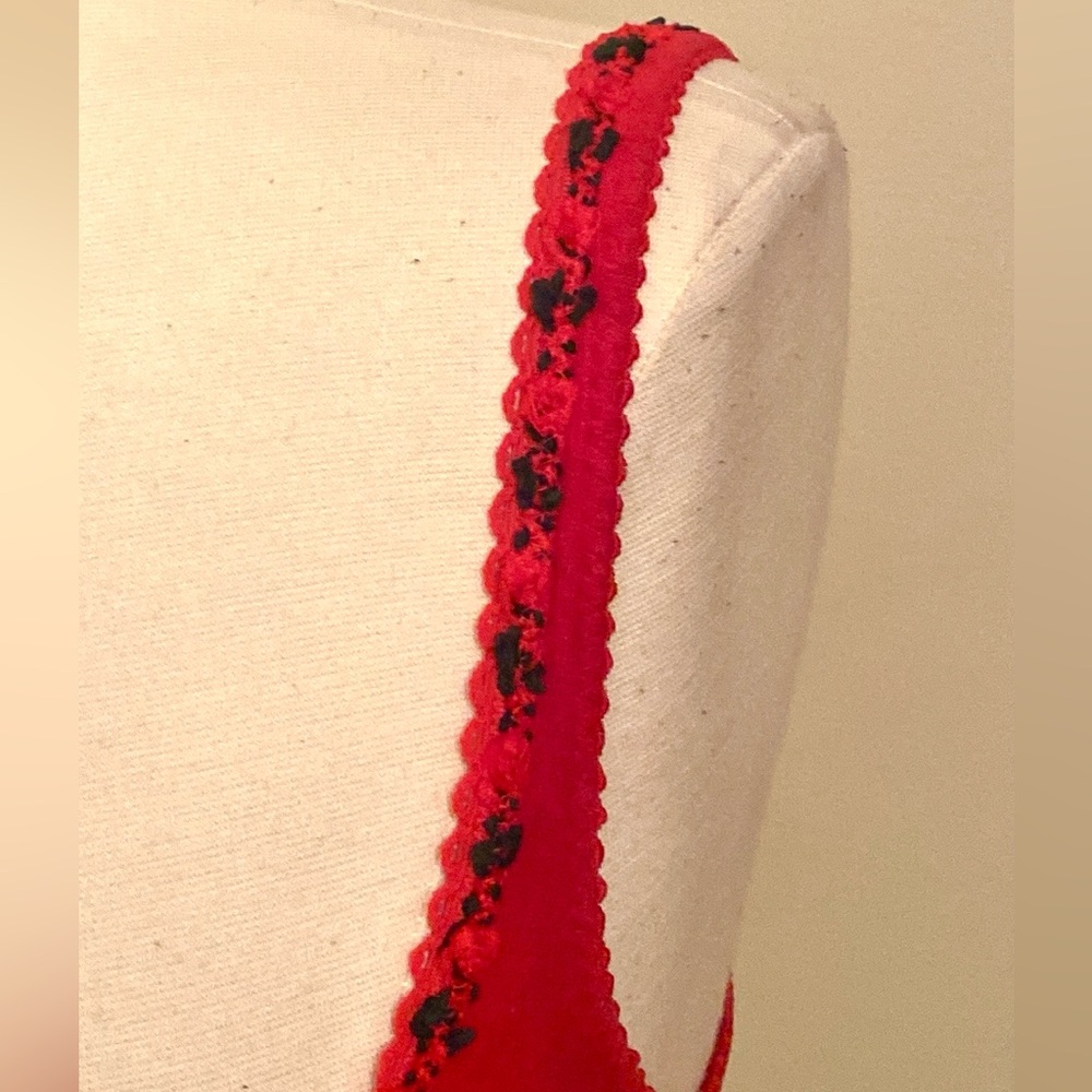 Victoria’s Secret Country Vintage 1990s Red Black Rose Trim Velour Bra Size 34C - Picture 3 of 12